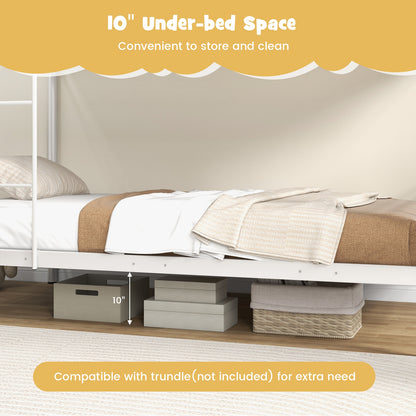 Metal Bunk Bed with Ladder and Full-length Guardrails-White