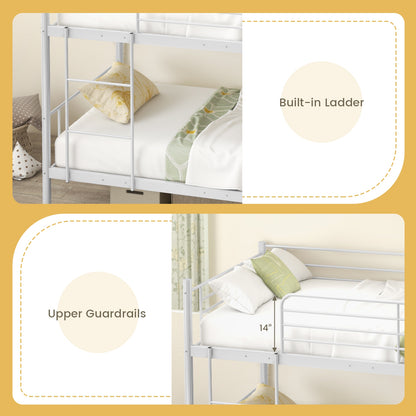 Metal Bunk Bed with Ladder and Full-length Guardrails-White