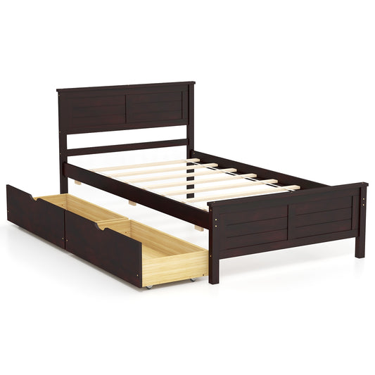 Twin Size Bed Frame with Storage Drawers-Espresso Kids Crystal