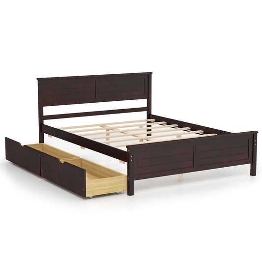 Full Size Bed Frame with Storage Drawers and Solid Wood Headboard-Espresso Kids Crystal