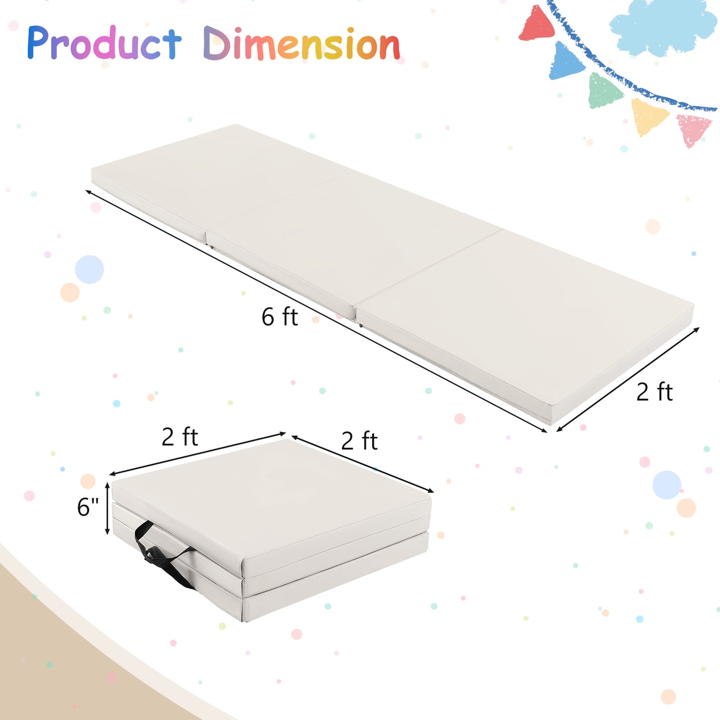 6 x 2 FT Tri-Fold Gym Mat with Handles and Removable Zippered Cover-Light Gray Kids Crystal