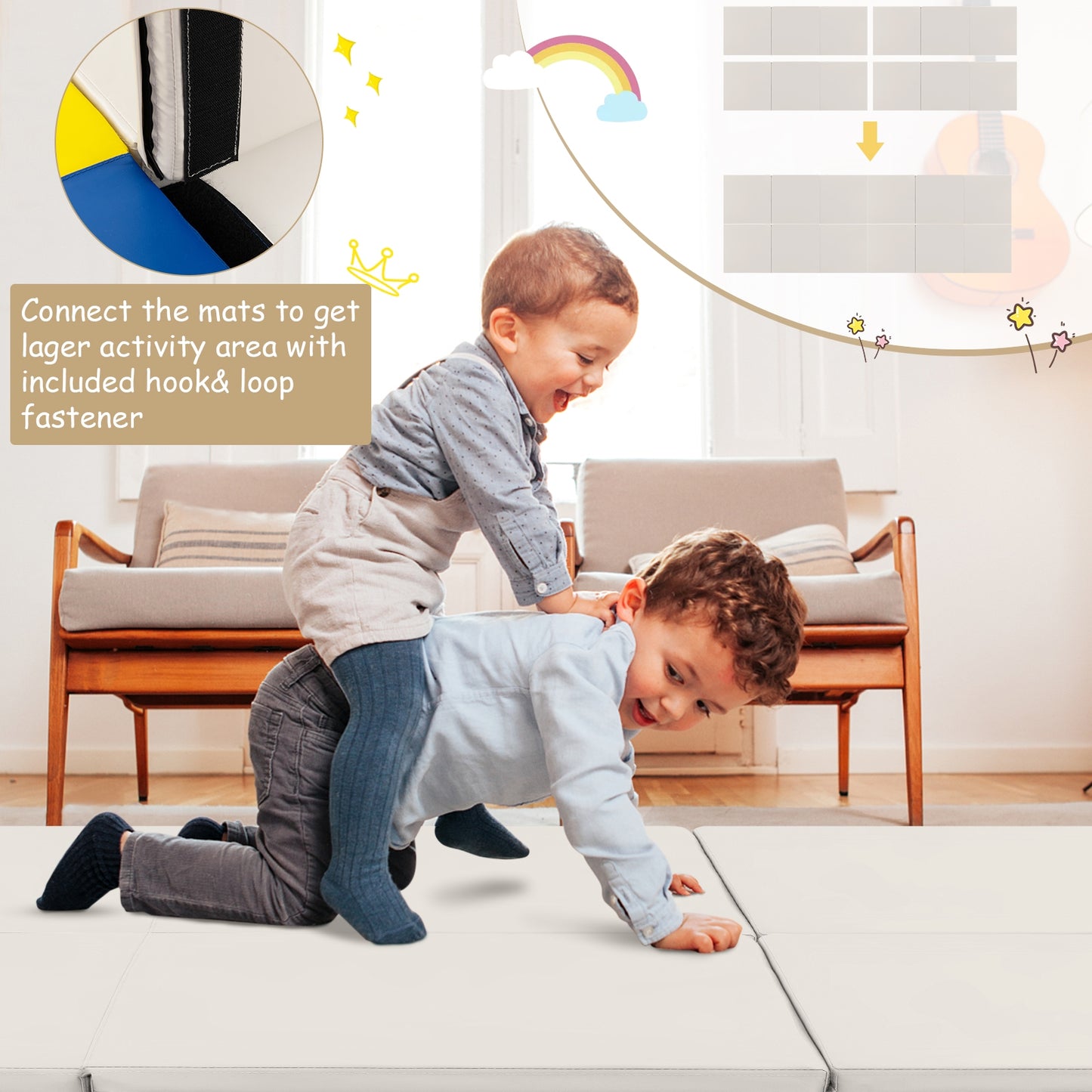 6 x 2 FT Tri-Fold Gym Mat with Handles and Removable Zippered Cover-Light Gray Kids Crystal