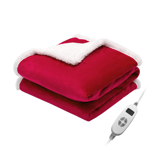 Electric Heated Blanket Throw Reversible Flannel and Sherpa Blanket-Red Kids Crystal