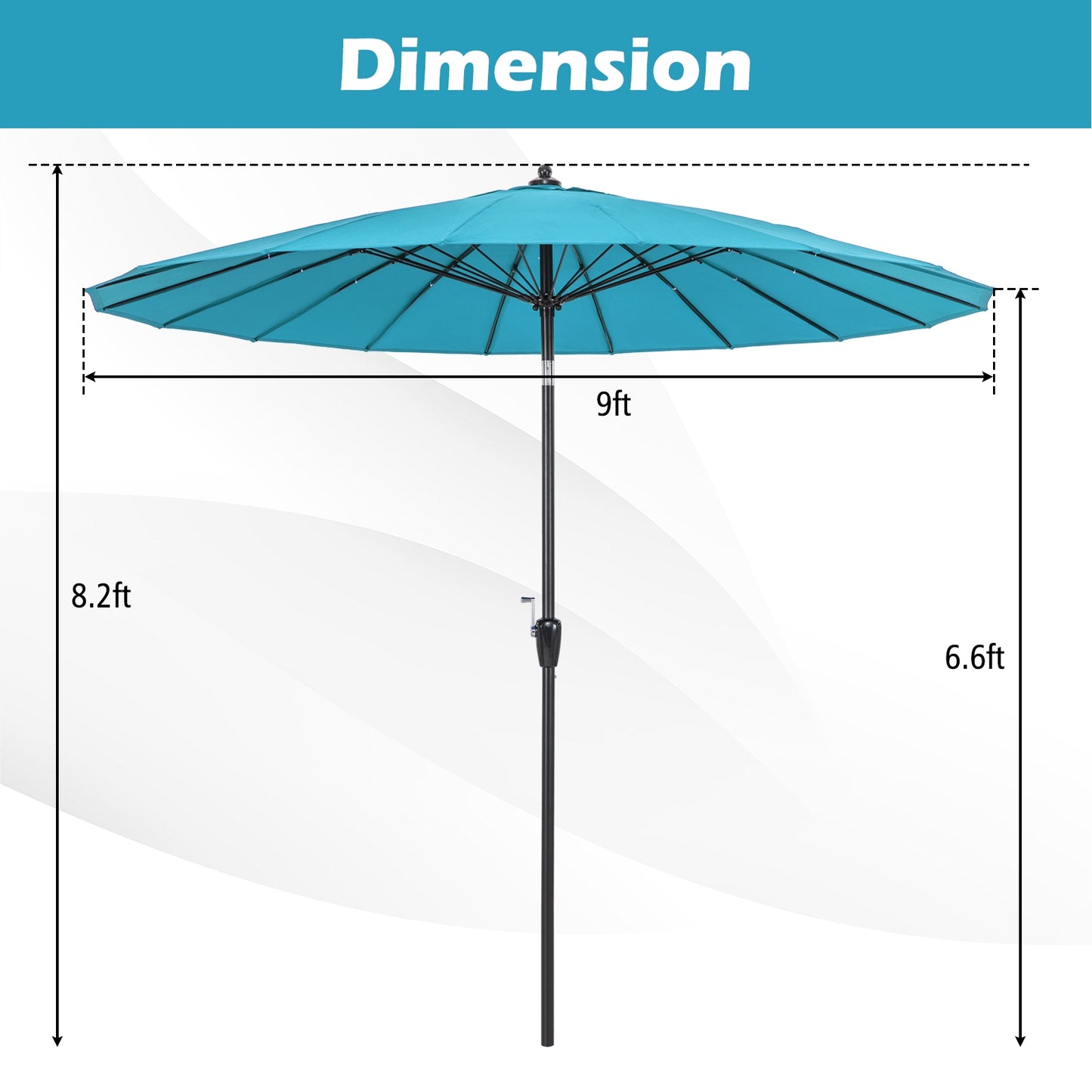 9 Feet Round Patio Umbrella with 18 Fiberglass Ribs-Turquoise Kids Crystal