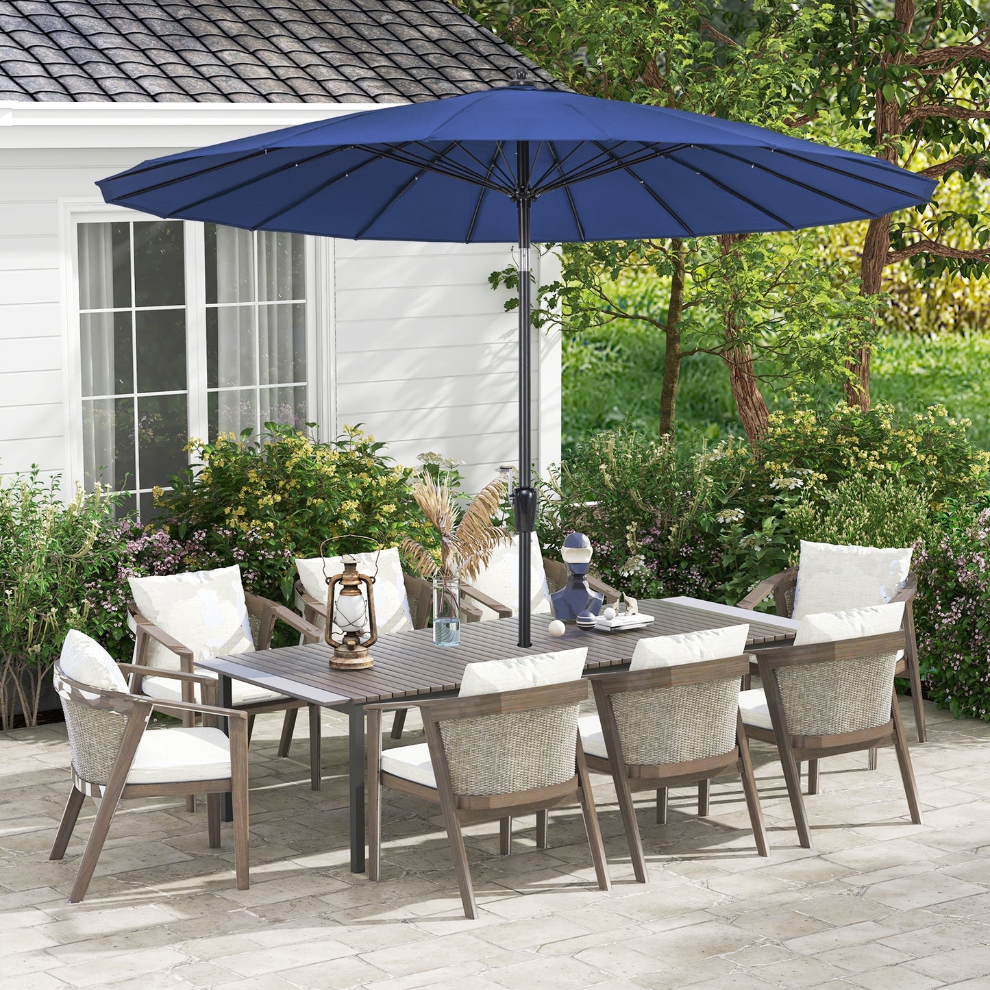 9 Feet Round Patio Umbrella with 18 Fiberglass Ribs-Navy Kids Crystal