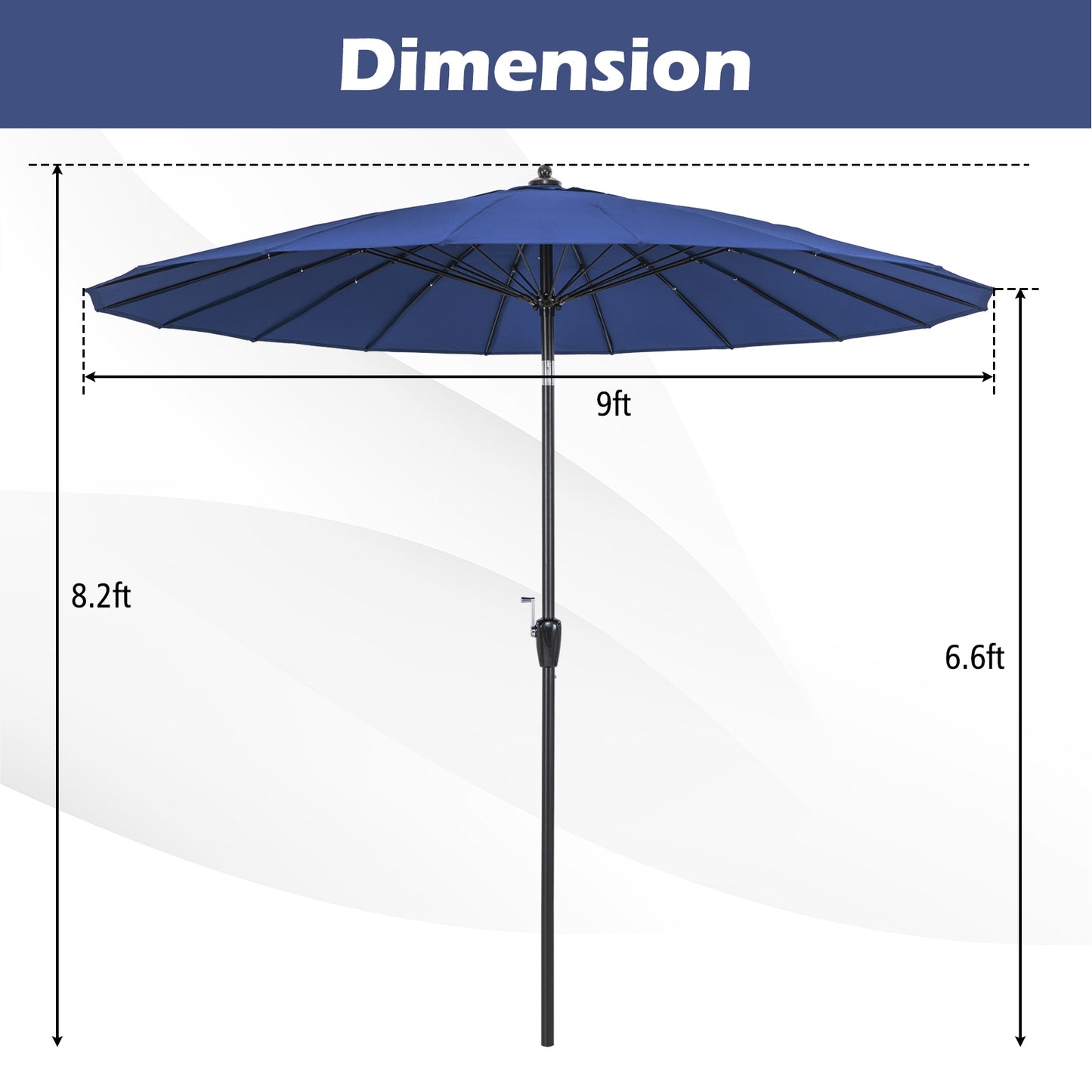 9 Feet Round Patio Umbrella with 18 Fiberglass Ribs-Navy Kids Crystal