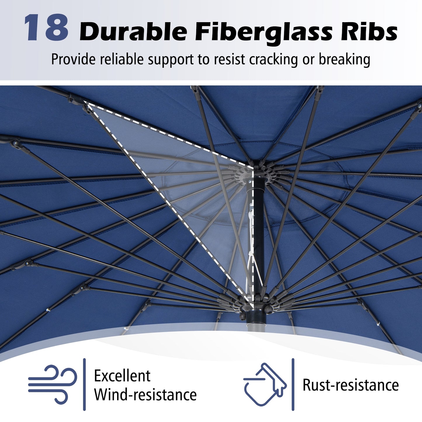 9 Feet Round Patio Umbrella with 18 Fiberglass Ribs-Navy Kids Crystal