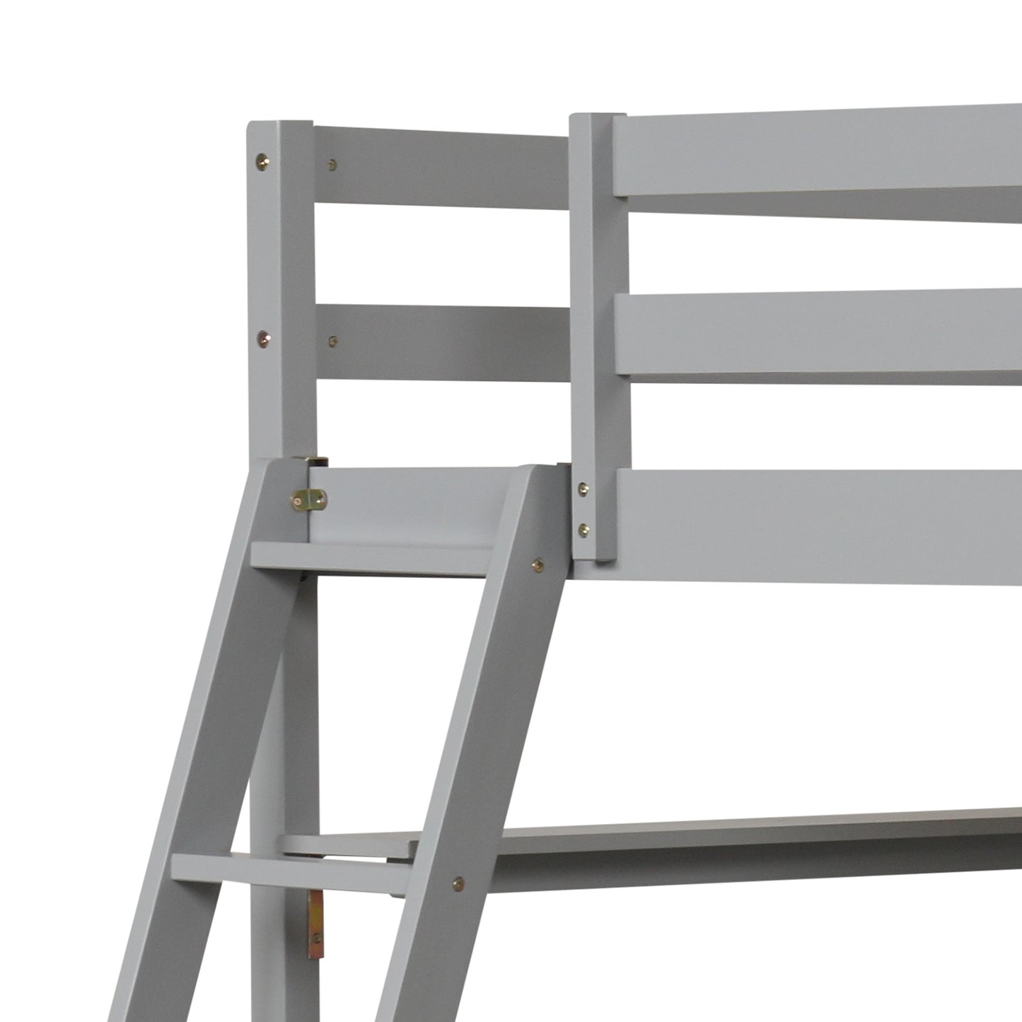 Twin Size Loft Bed with Desk and Bookshelves for Kids and Teens-Gray Kids Crystal