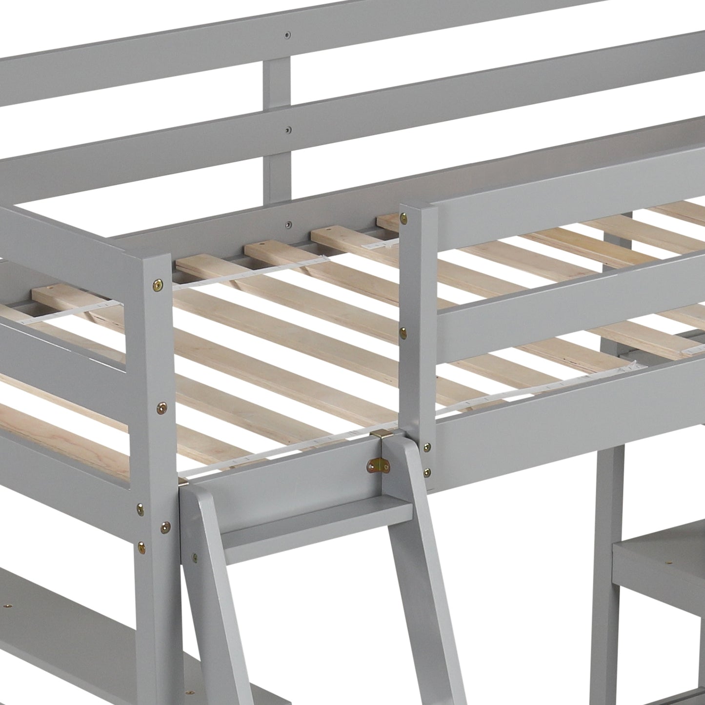 Twin Size Loft Bed with Desk and Bookshelves for Kids and Teens-Gray Kids Crystal