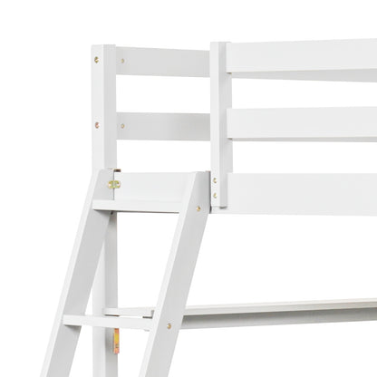 Twin Size Loft Bed with Desk and Bookshelves for Kids and Teens-White