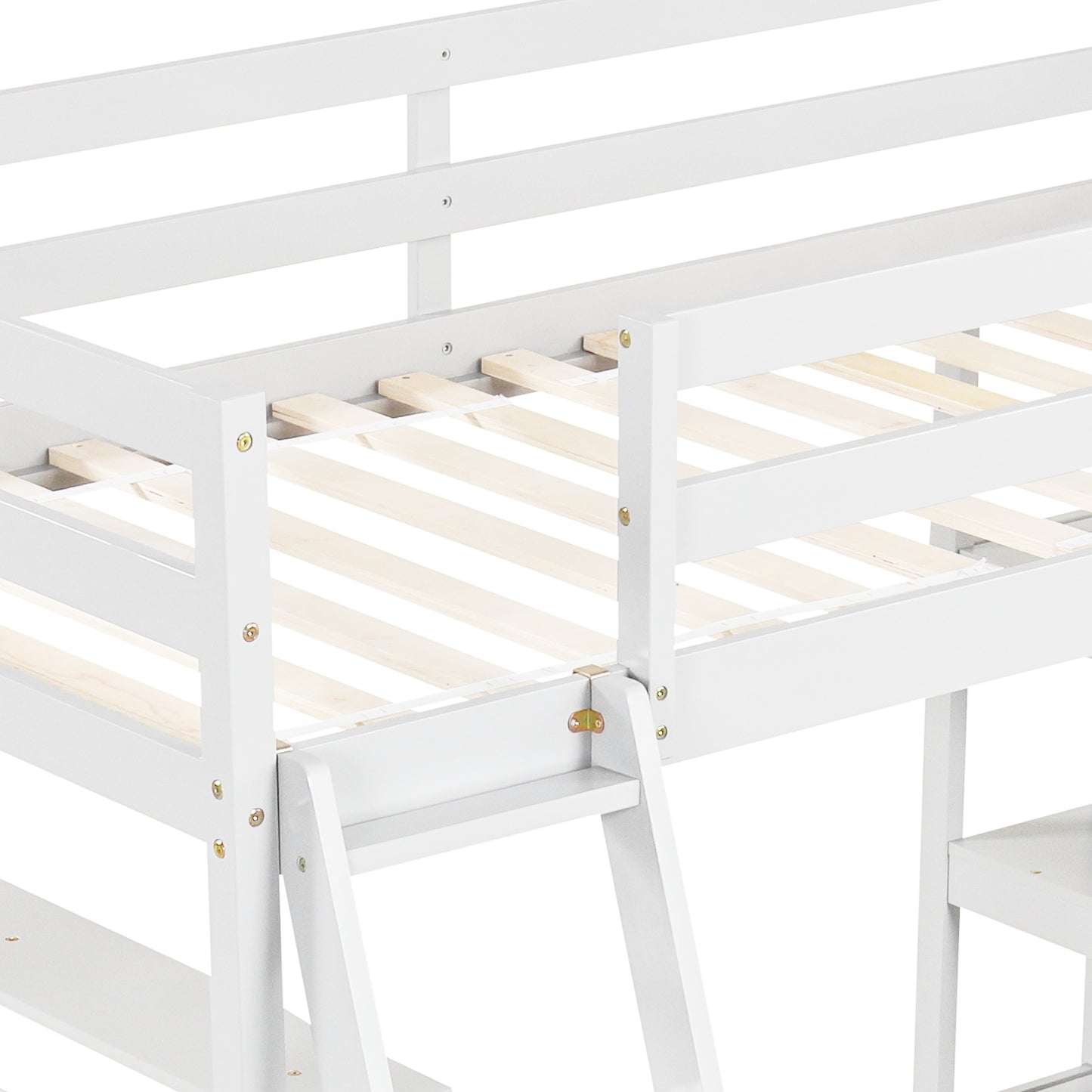 Twin Size Loft Bed with Desk and Bookshelves for Kids and Teens-White Kids Crystal