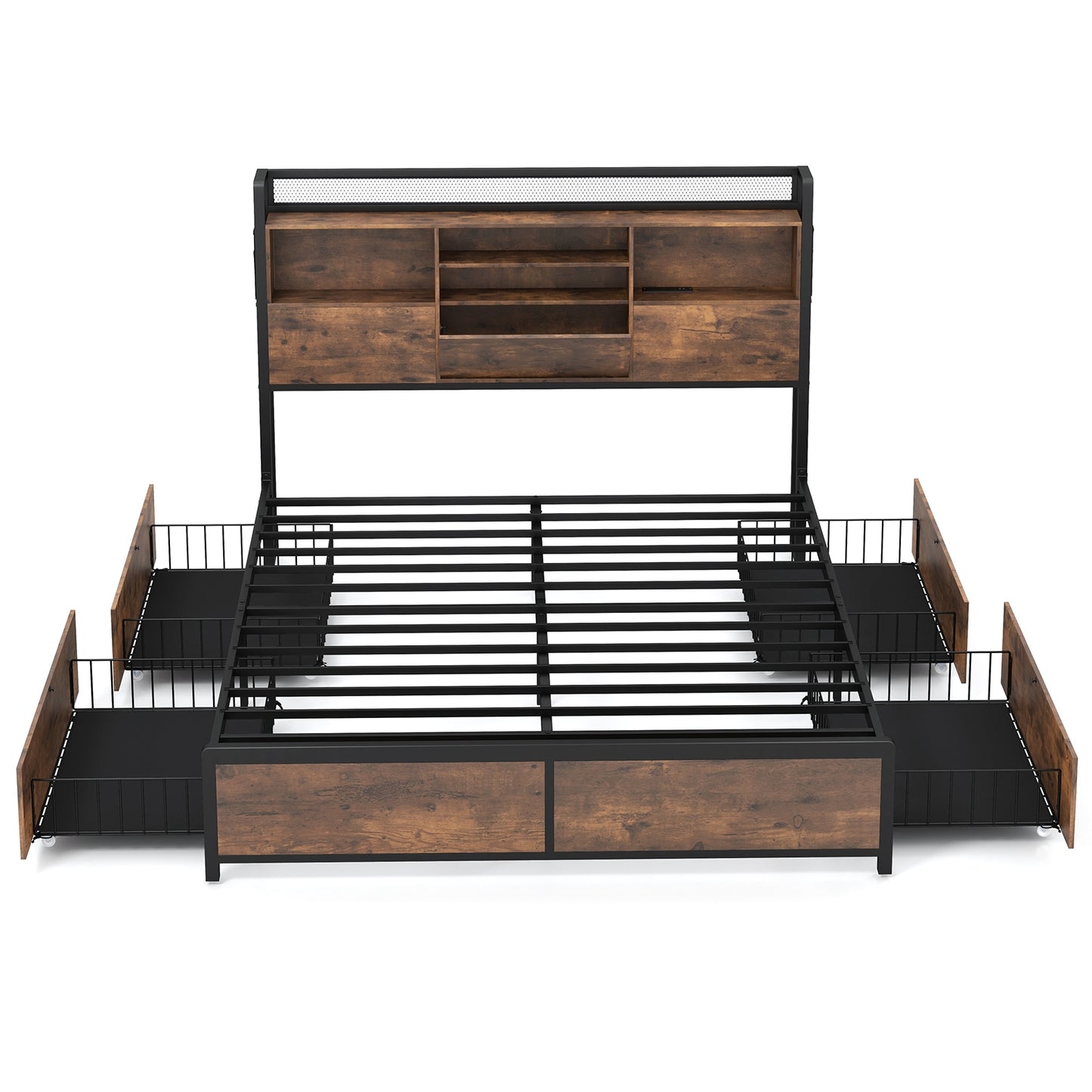 Full/Queen Size Bed Frame with Bookcase Headboard and 4 Storage Drawers-Queen Size Kids Crystal