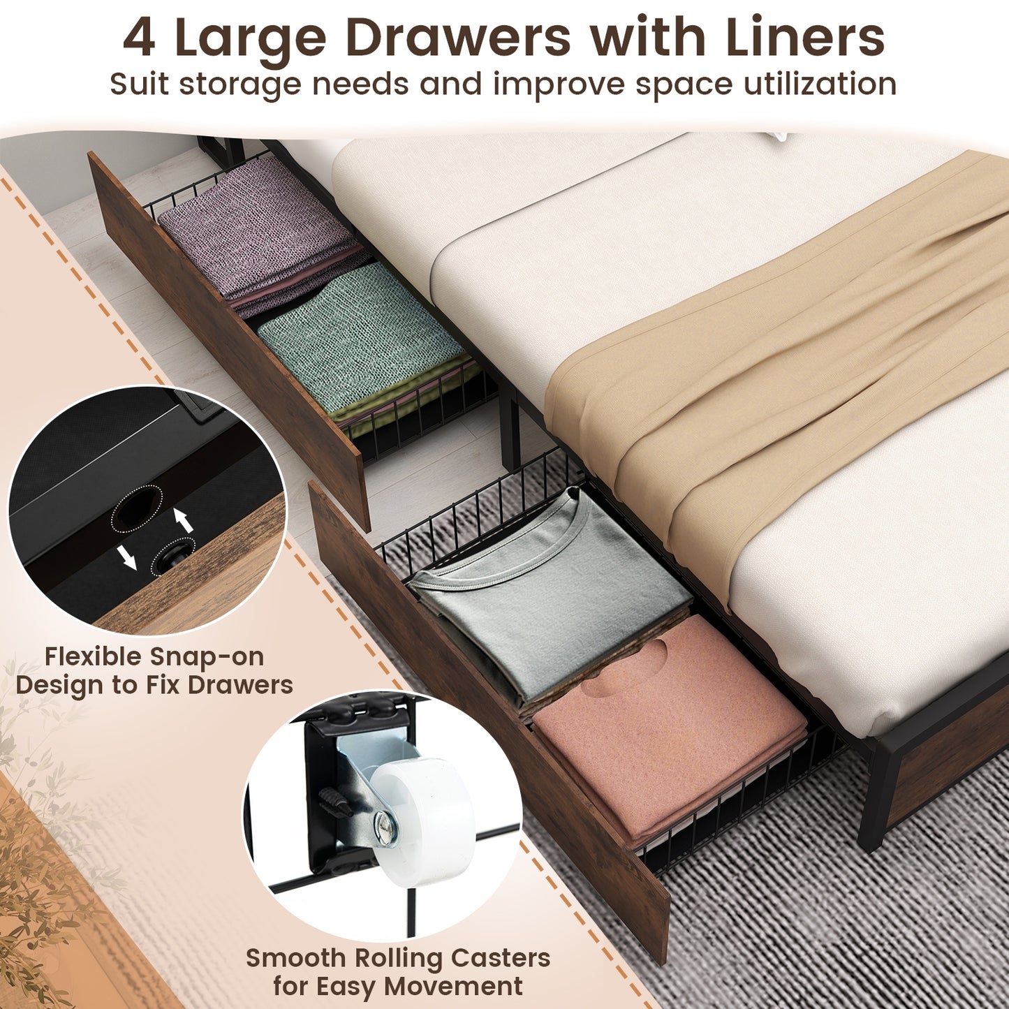 Full/Queen Size Bed Frame with Bookcase Headboard and 4 Storage Drawers-Queen Size Kids Crystal