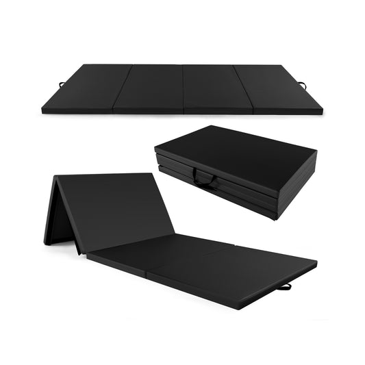 4-Panel PU Leather Folding Exercise Mat with Carrying Handles-Black Kids Crystal