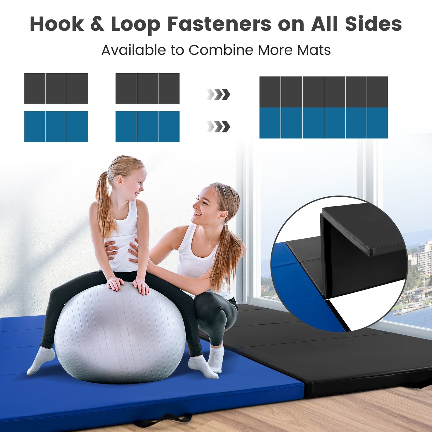 4-Panel PU Leather Folding Exercise Mat with Carrying Handles-Black Kids Crystal