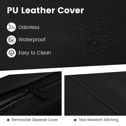 4-Panel PU Leather Folding Exercise Mat with Carrying Handles-Black