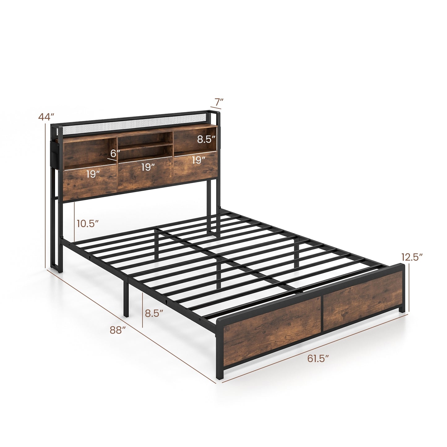 Full/Queen Size Bed Frame with 3-Tier Bookcase Headboard and Charging Station-Queen Size Kids Crystal