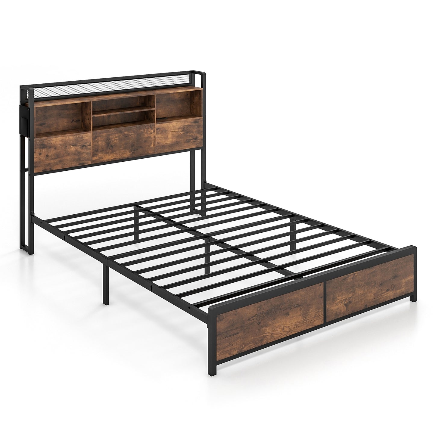 Full/Queen Size Bed Frame with 3-Tier Bookcase Headboard and Charging Station-Full Size Kids Crystal