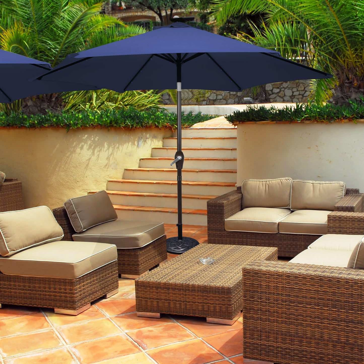 10 Feet Outdoor Patio umbrella with Bright Solar LED Lights-Dark Blue Kids Crystal