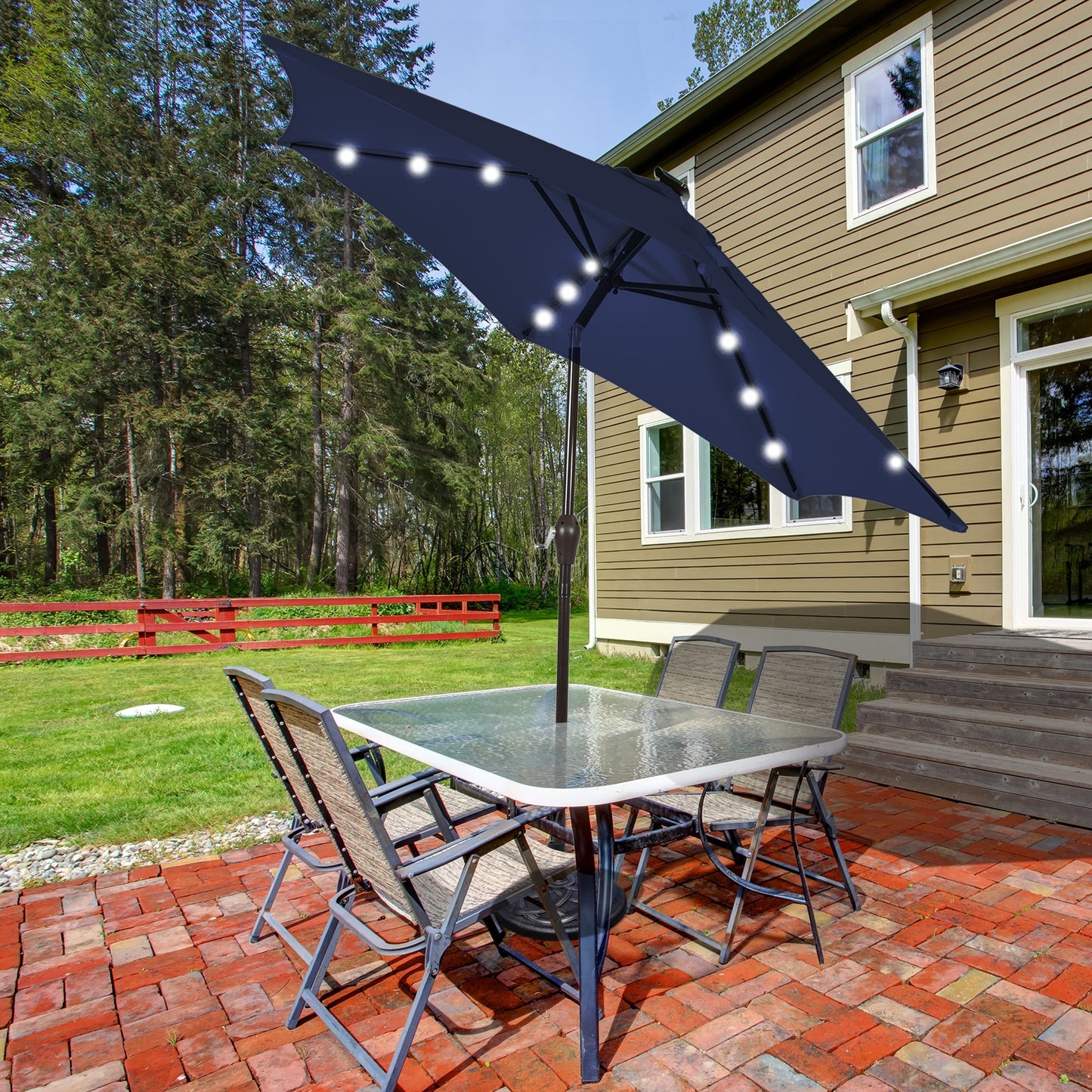 10 Feet Outdoor Patio umbrella with Bright Solar LED Lights-Dark Blue Kids Crystal