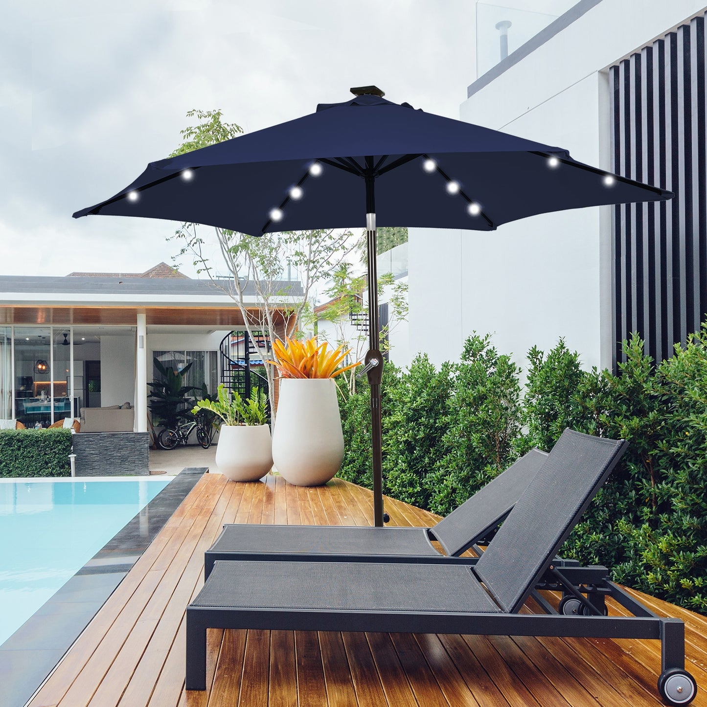 10 Feet Outdoor Patio umbrella with Bright Solar LED Lights-Dark Blue Kids Crystal