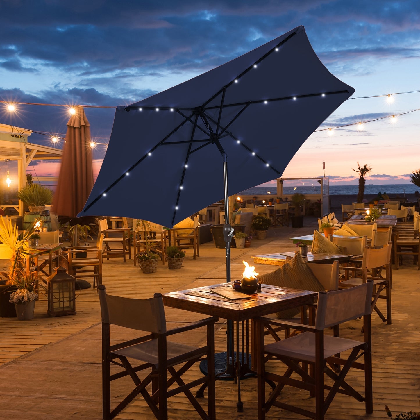 10 Feet Outdoor Patio umbrella with Bright Solar LED Lights-Dark Blue Kids Crystal