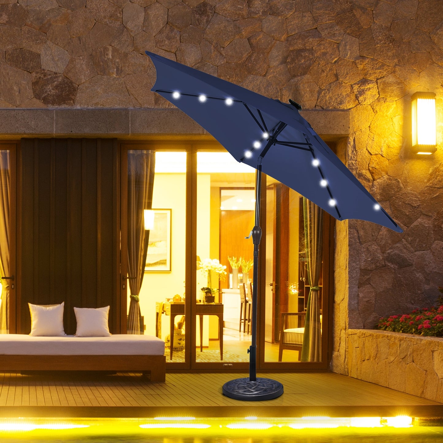 10 Feet Outdoor Patio umbrella with Bright Solar LED Lights-Dark Blue Kids Crystal
