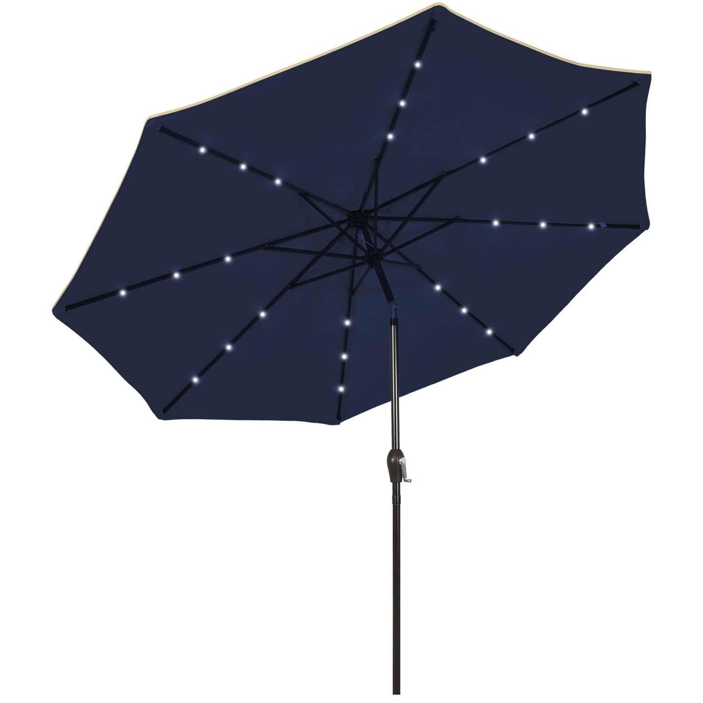 9 Feet Solar LED Lighted Patio Market Umbrella Tilt Adjustment Crank Lift-Dark Blue Kids Crystal