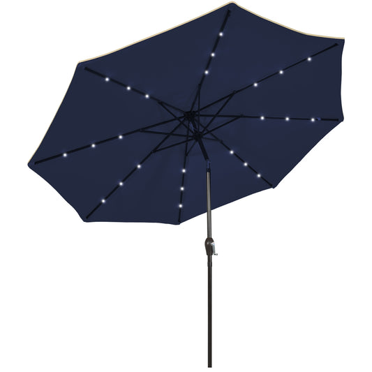 9 Feet Solar LED Lighted Patio Market Umbrella Tilt Adjustment Crank Lift-Dark Blue Kids Crystal