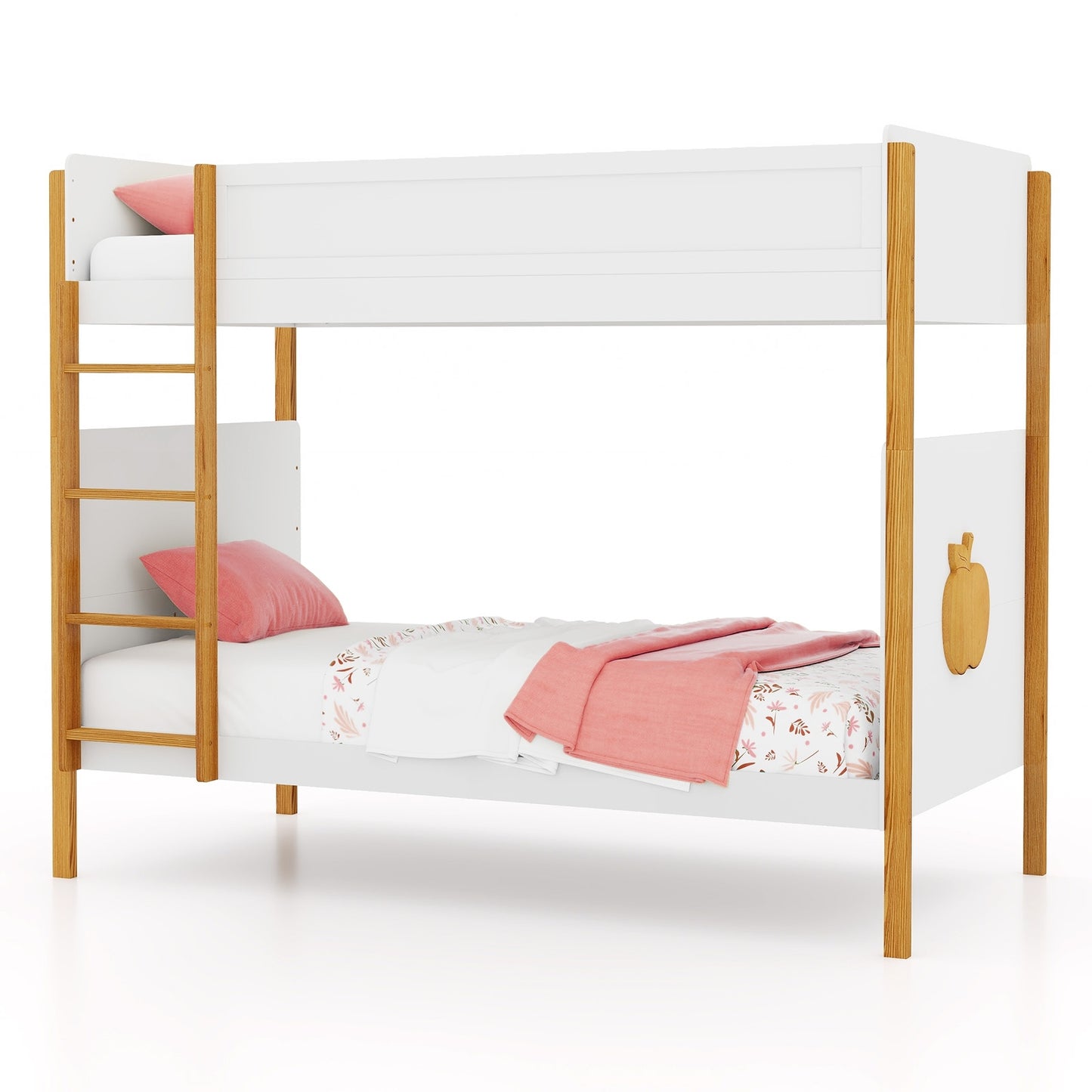 Twin Over Twin Bunk Bed with Integrated Ladder and Safety Guardrails-Twin Size Kids Crystal