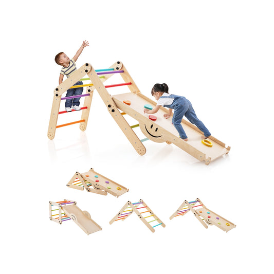 Climbing Triangle Ladder Toy Indoor Jungle Gym with Reversible Ramp-Multicolor Kids Crystal