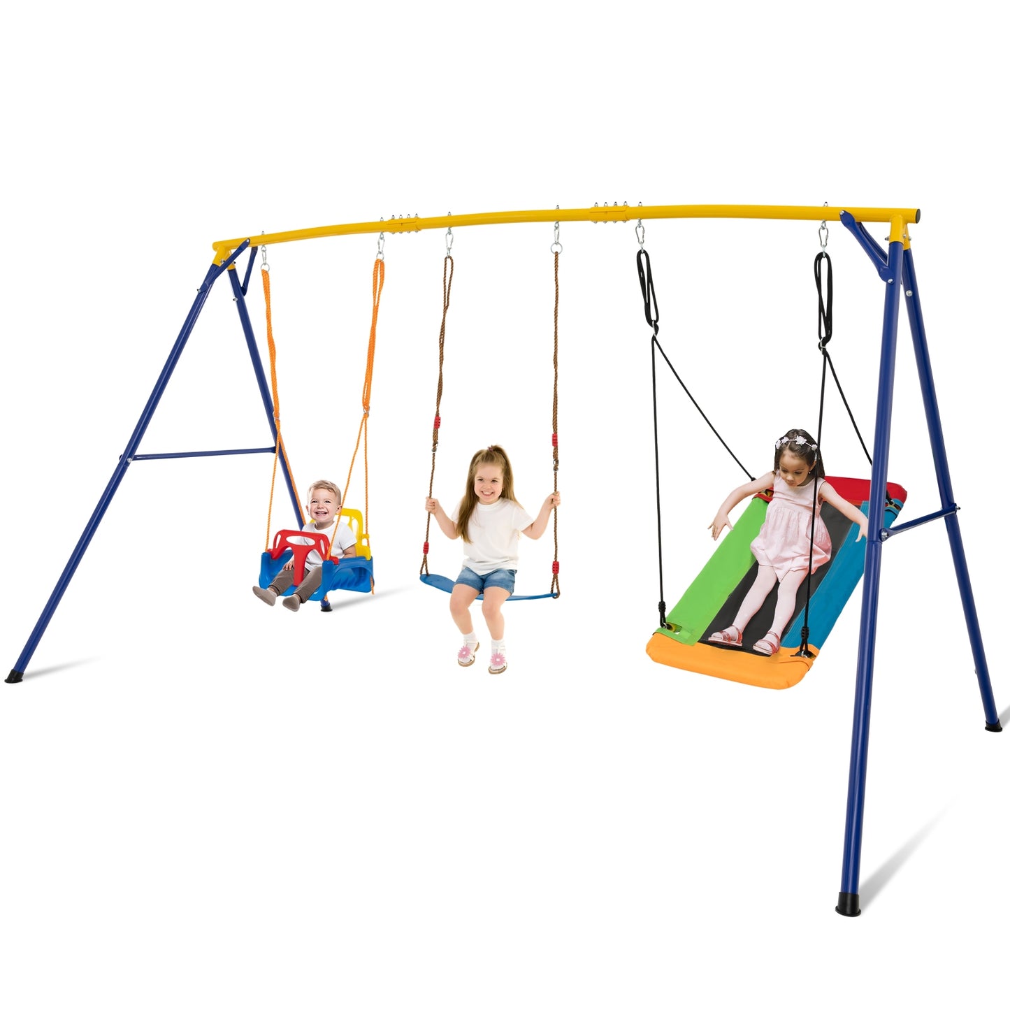 660 LBS Heavy Duty Carbon Steel Swing Frame with 3 Swings-Yellow Kids Crystal