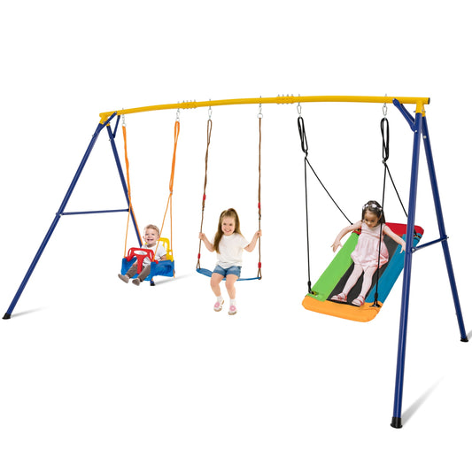 660 LBS Heavy Duty Carbon Steel Swing Frame with 3 Swings-Yellow Kids Crystal