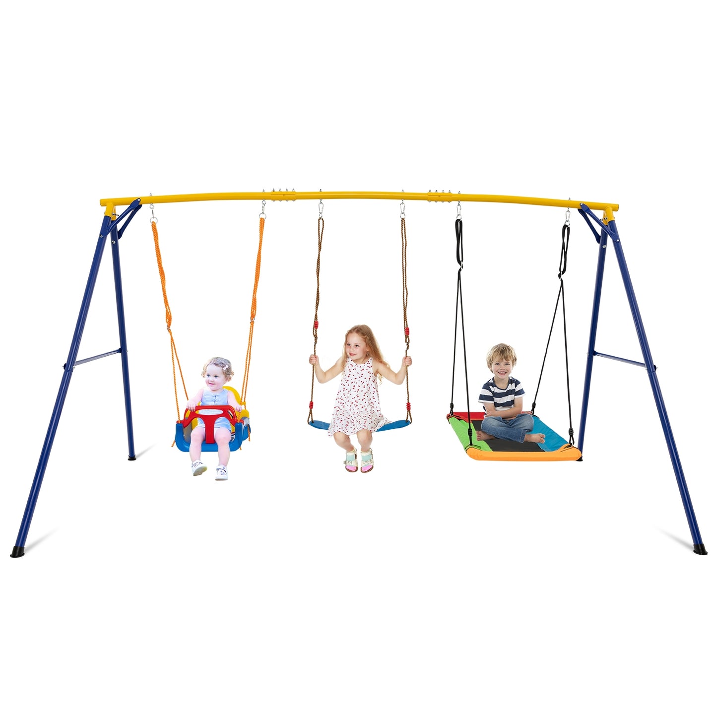 660 LBS Heavy Duty Carbon Steel Swing Frame with 3 Swings-Yellow Kids Crystal