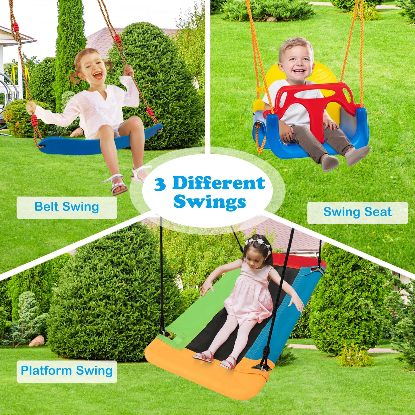 660 LBS Heavy Duty Carbon Steel Swing Frame with 3 Swings-Yellow Kids Crystal