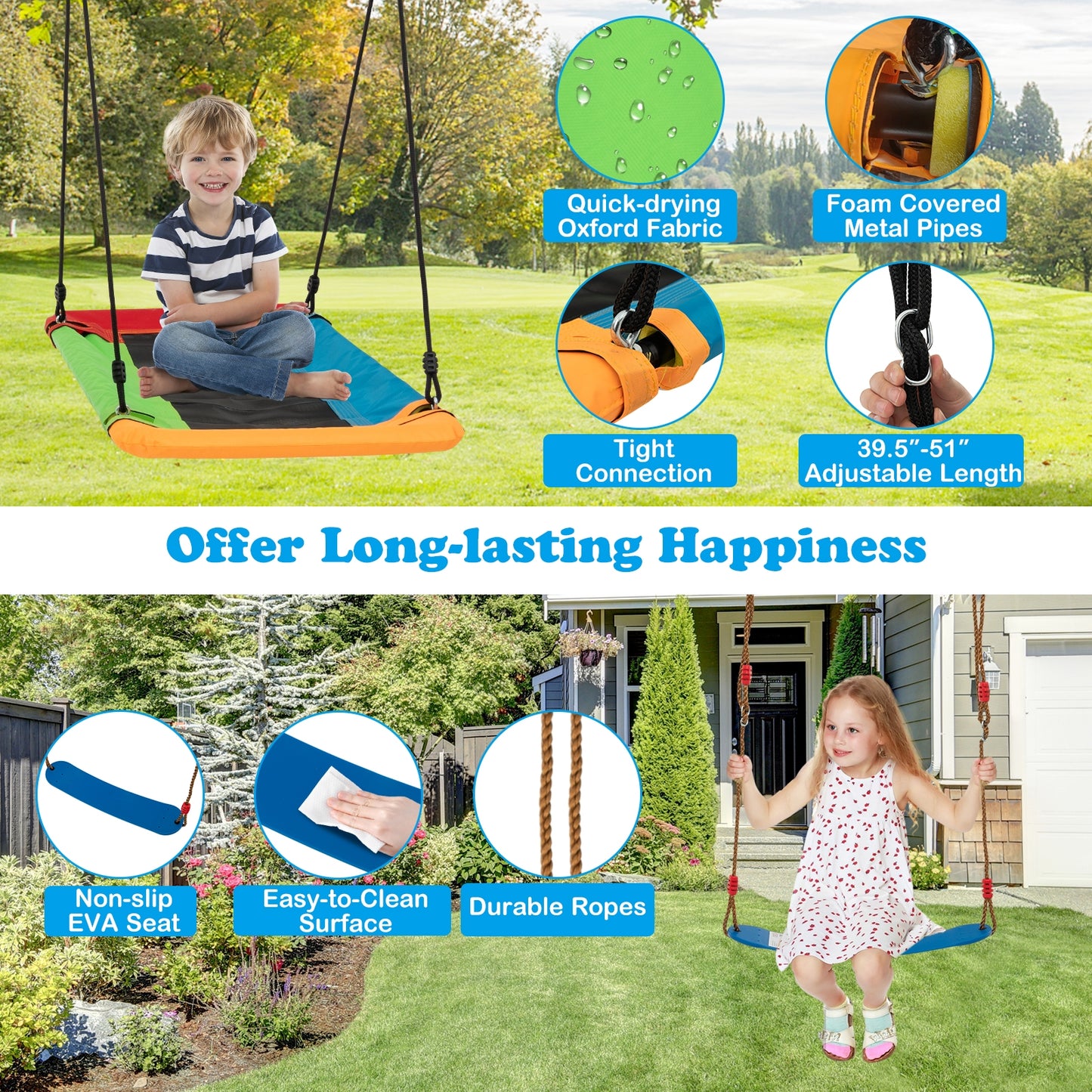 660 LBS Heavy Duty Carbon Steel Swing Frame with 3 Swings-Yellow Kids Crystal