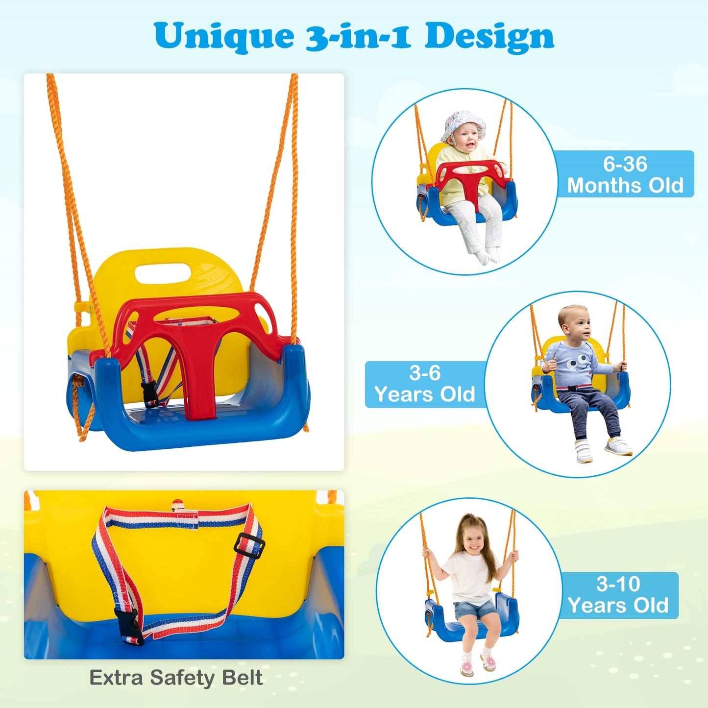 660 LBS Heavy Duty Carbon Steel Swing Frame with 3 Swings-Yellow Kids Crystal