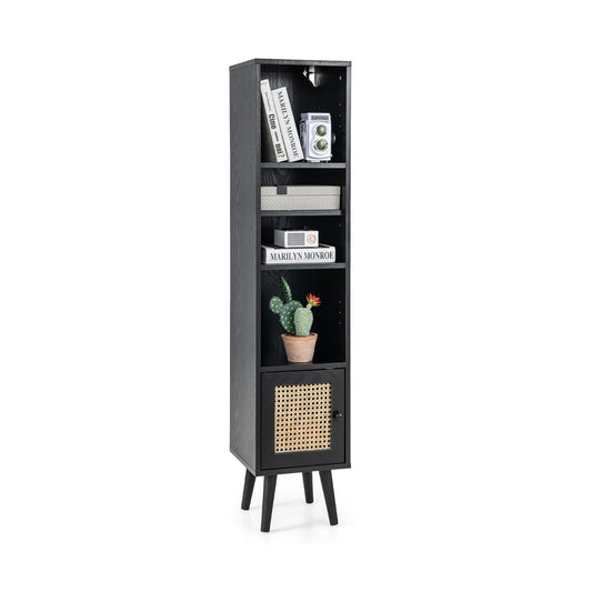 4 Tiers Rattan Storage Cabinet with Slim Design-Black Kids Crystal