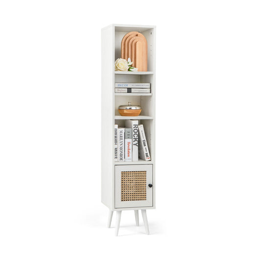 4 Tiers Rattan Storage Cabinet with Slim Design-White Kids Crystal