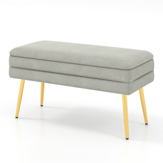 Velvet Upholstered Storage Bench with Removable Top-Grey Kids Crystal