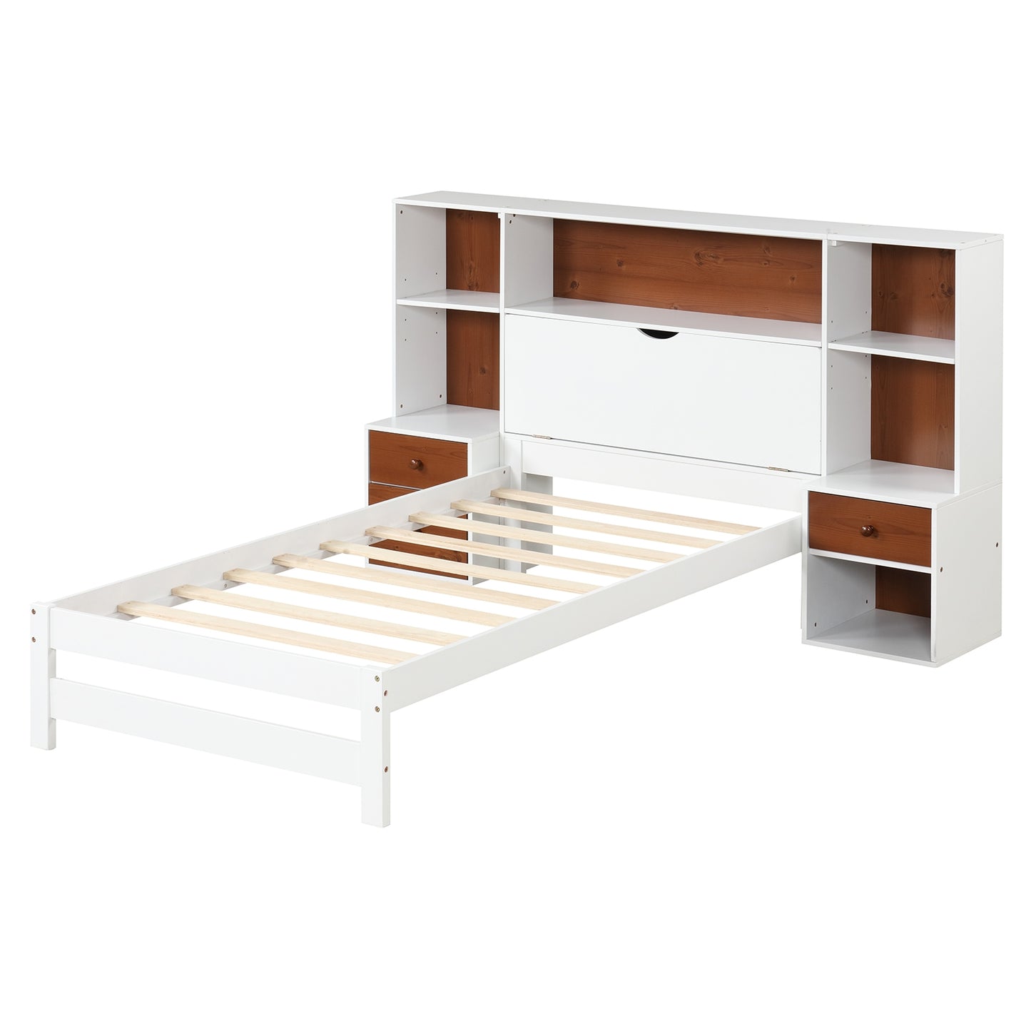 Bed Frame with Storage Headboard and Nightstands-Twin Size Kids Crystal
