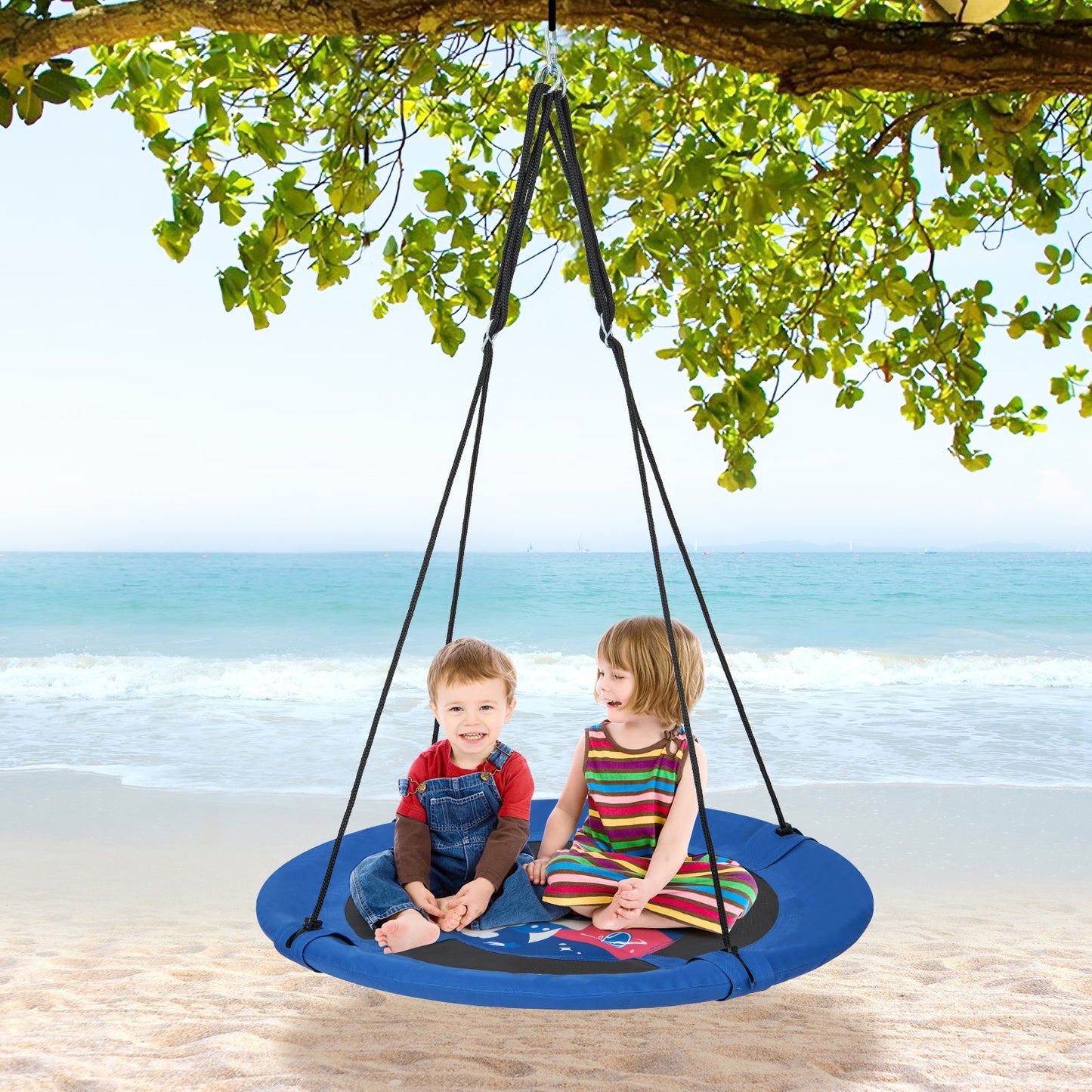 40 Inches Saucer Tree Swing with Adjustable Hanging Ropes and 900D Oxford Fabric-Rocket Kids Crystal