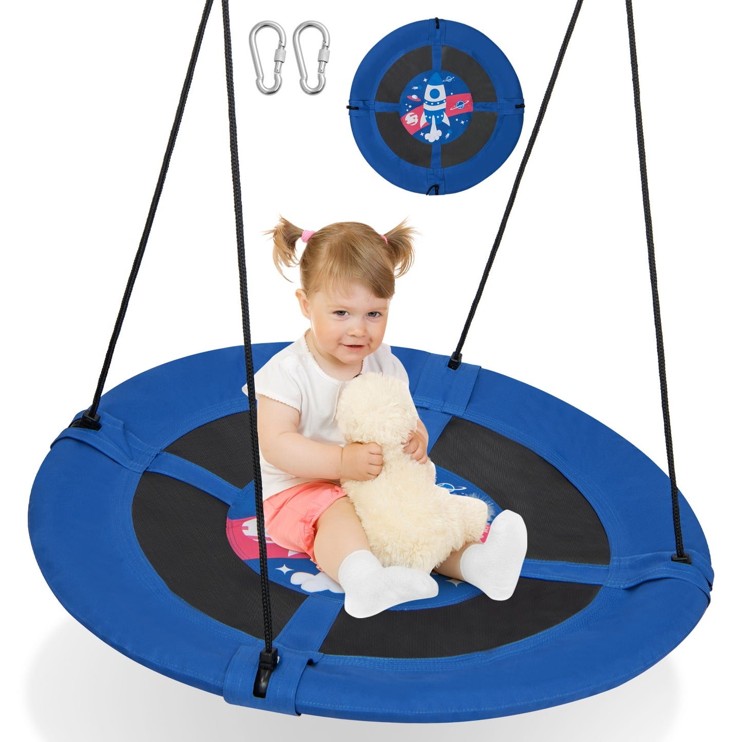 40 Inches Saucer Tree Swing with Adjustable Hanging Ropes and 900D Oxford Fabric-Rocket Kids Crystal