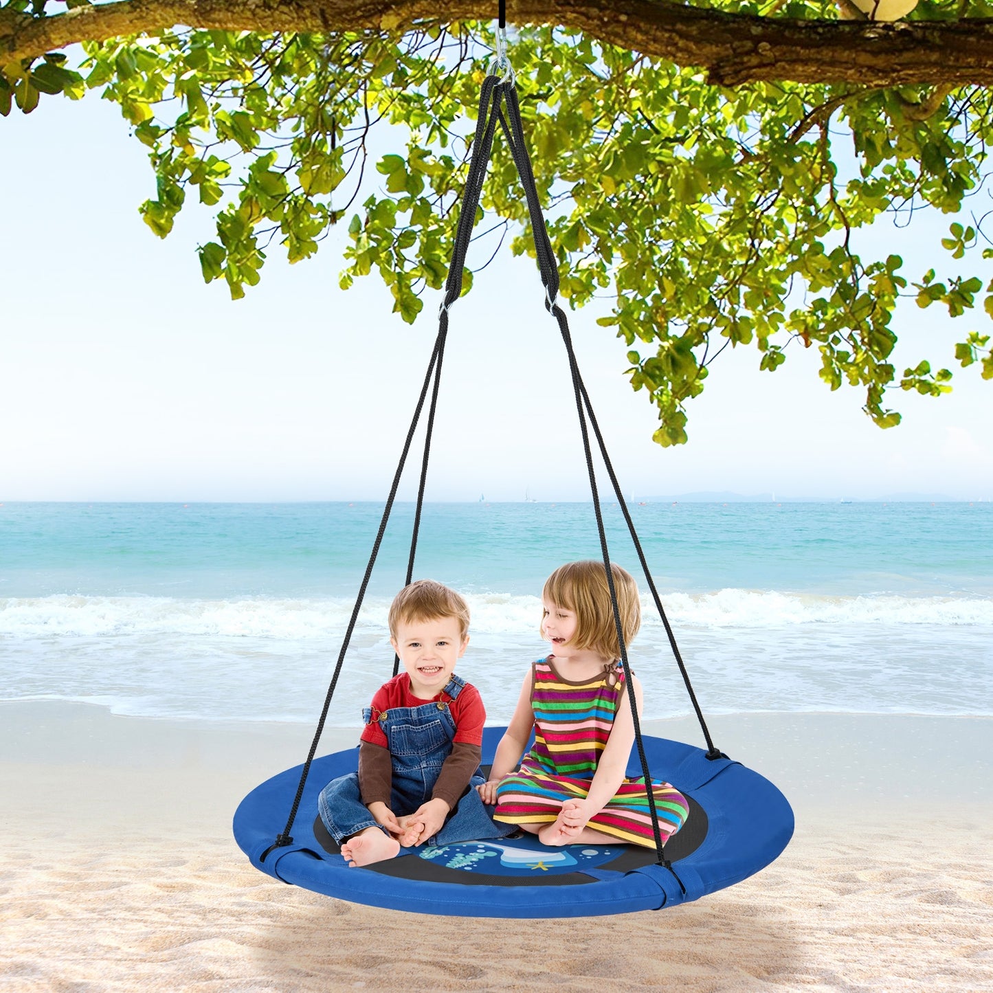 40 Inches Saucer Tree Swing with Adjustable Hanging Ropes and 900D Oxford Fabric-Whale Kids Crystal