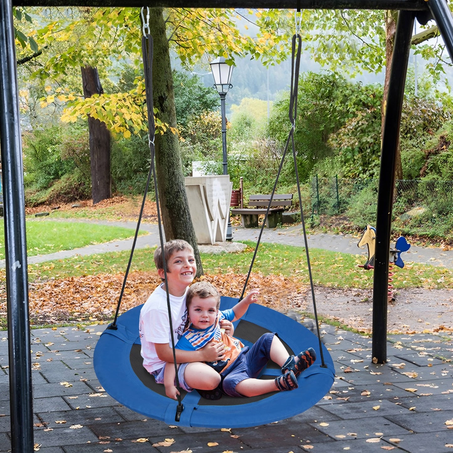 40 Inches Saucer Tree Swing with Adjustable Hanging Ropes and 900D Oxford Fabric-Whale Kids Crystal