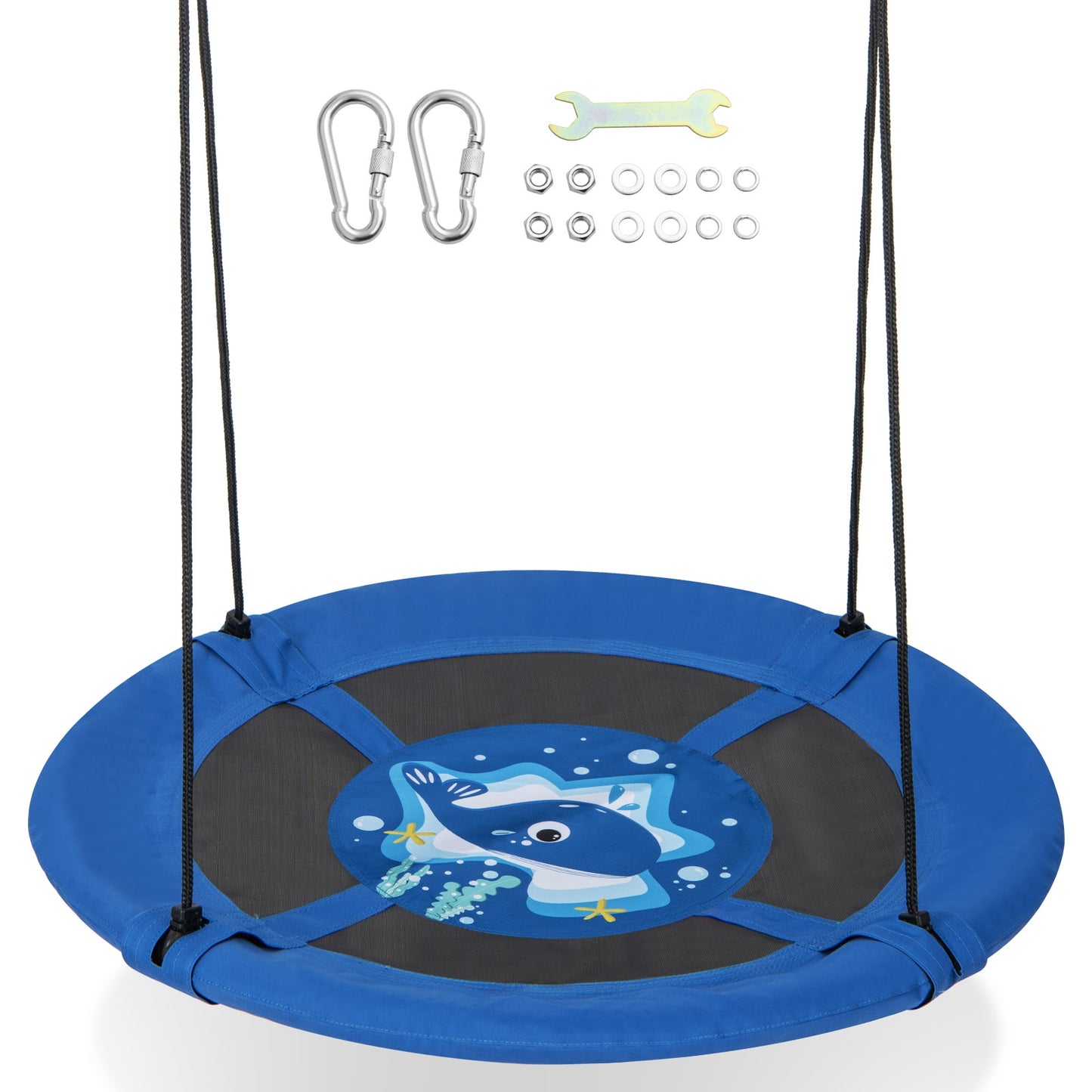 40 Inches Saucer Tree Swing with Adjustable Hanging Ropes and 900D Oxford Fabric-Whale Kids Crystal