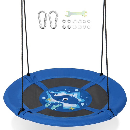 40 Inches Saucer Tree Swing with Adjustable Hanging Ropes and 900D Oxford Fabric-Whale Kids Crystal