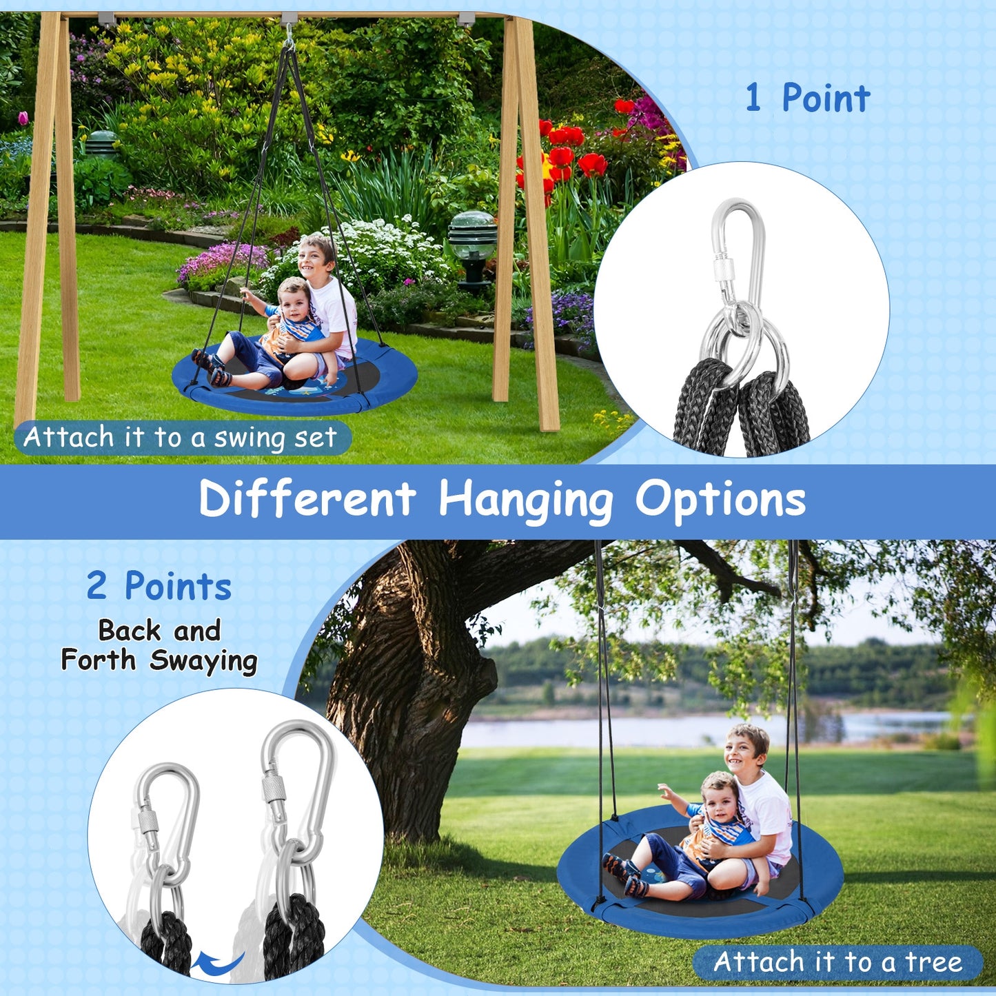 40 Inches Saucer Tree Swing with Adjustable Hanging Ropes and 900D Oxford Fabric-Whale Kids Crystal