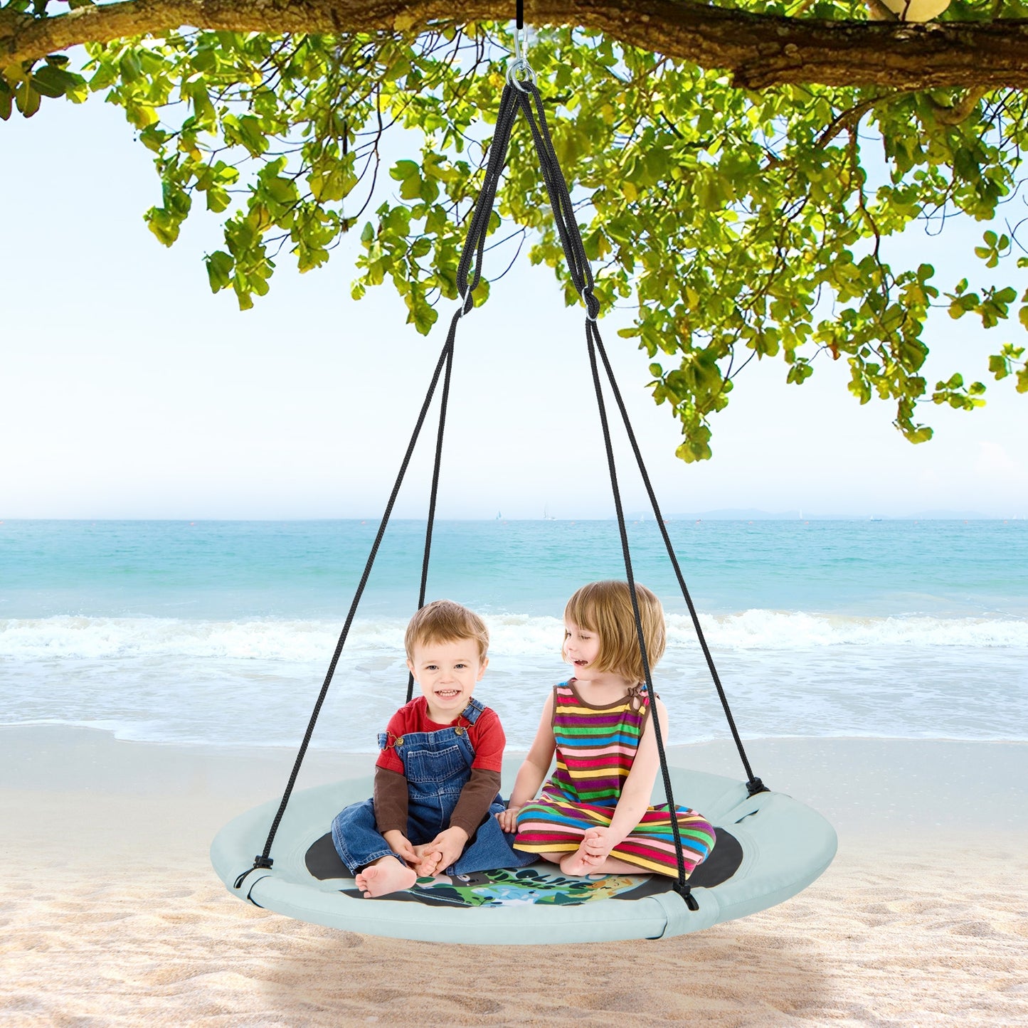 40 Inches Saucer Tree Swing with Adjustable Hanging Ropes and 900D Oxford Fabric-Forest Kids Crystal
