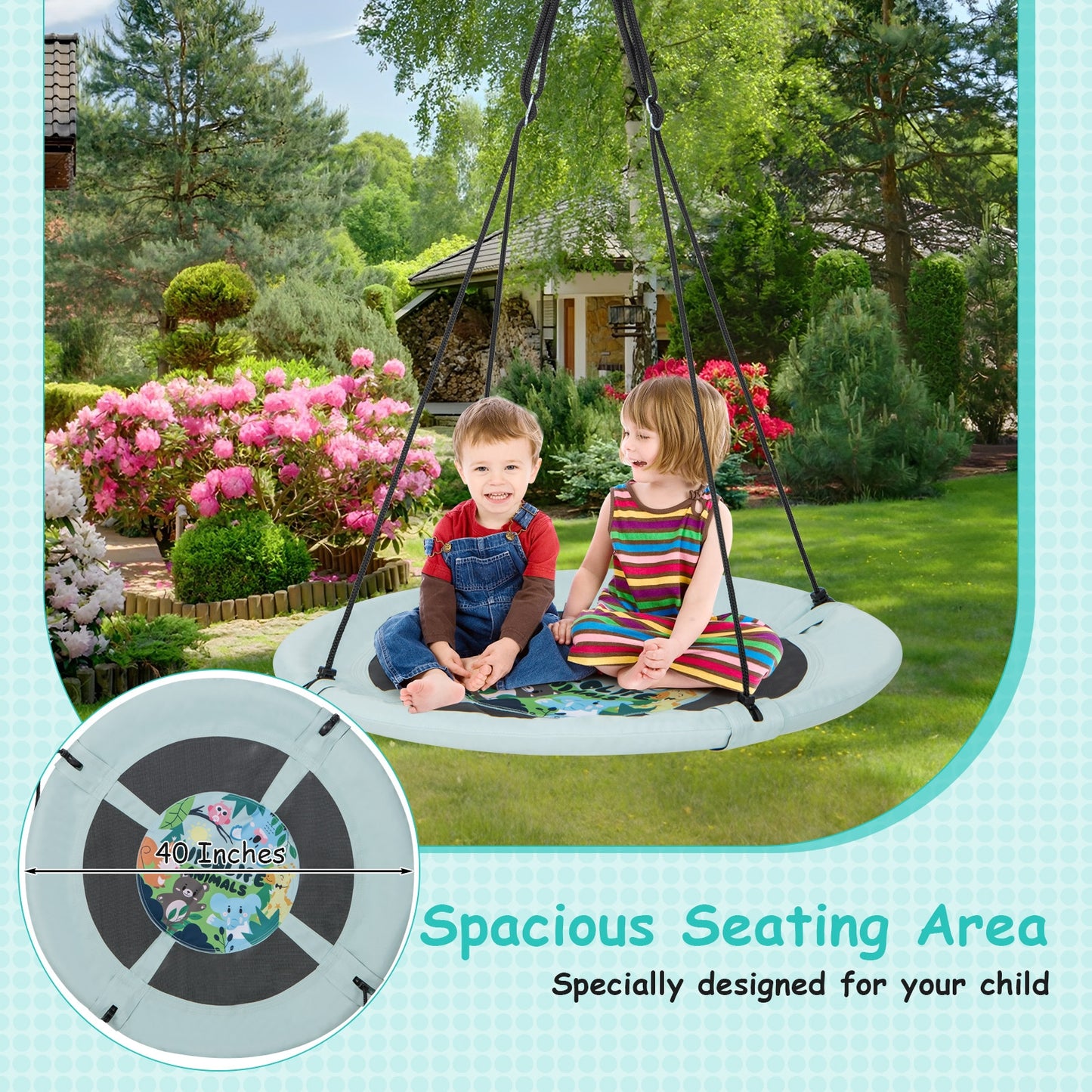 40 Inches Saucer Tree Swing with Adjustable Hanging Ropes and 900D Oxford Fabric-Forest Kids Crystal